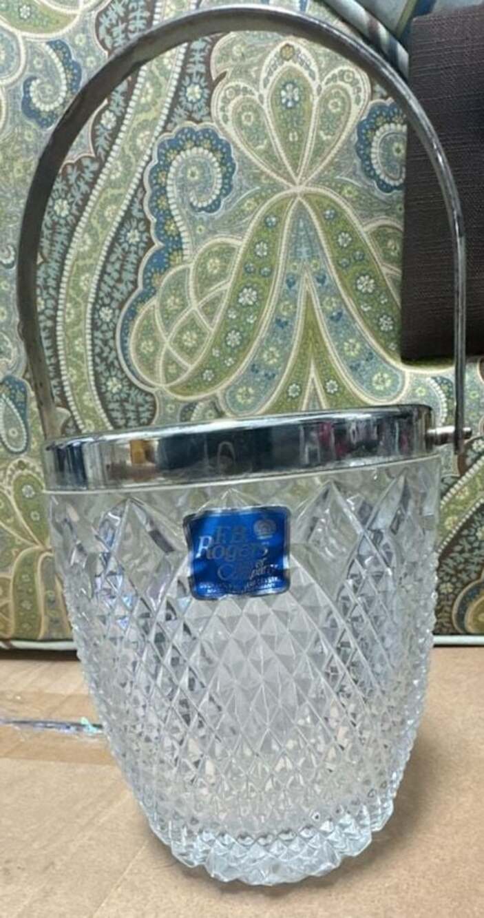 Vintage F.B. Rogers Silver-Tone Metal and Lead Crystal Ice Bucket
